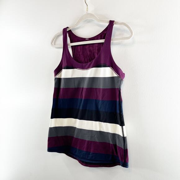 Lululemon Run First Base Striped Racerback Cotton Tank Top Black Purple Small - Picture 7 of 10